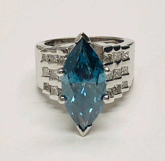 14K WG 5.00 Marquise  Blue Diamond Enhanced Ring