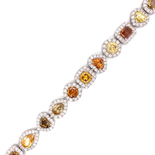 Pulsera de tenis GIA con diamantes amarillos elegantes y forma mixta de 18k Wg 16.11