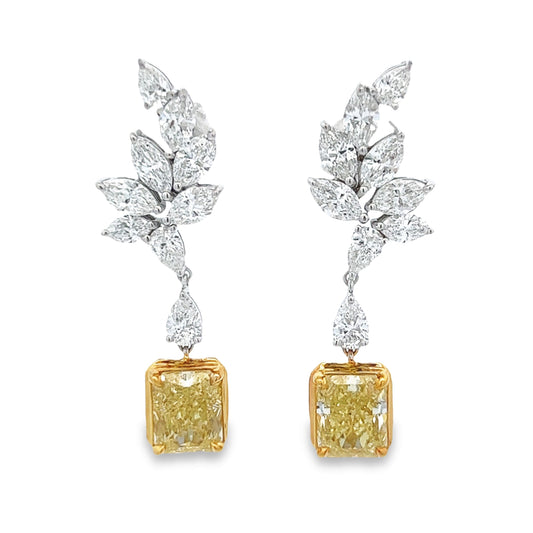 4.56 Cts Fancy Yellow & 3.84 Cts White Natural Diamond Drop Earrings
