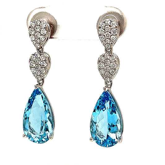 6.02 Cts. Aquamarine & Natural Diamonds Pear Shape Earrings