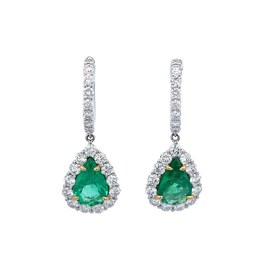 18k Twt 2.79 Pear Shape Emerald Dangle Earrings GIA