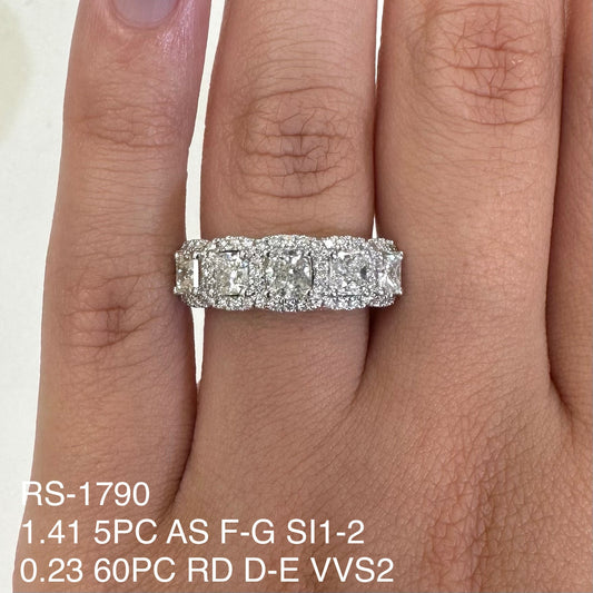 Anillo de eternidad de talla media Asscher con halo de diamantes naturales de 1,64 quilates