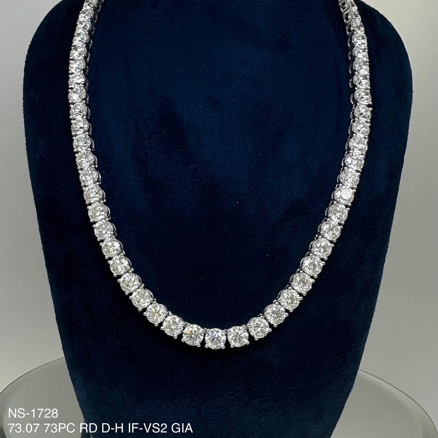 73.07 Cts. Natural Diamond Round Eternity Necklace