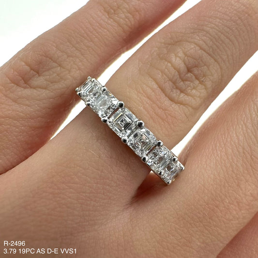 Alianza de eternidad con diamantes naturales de talla Asscher de 3,79 quilates