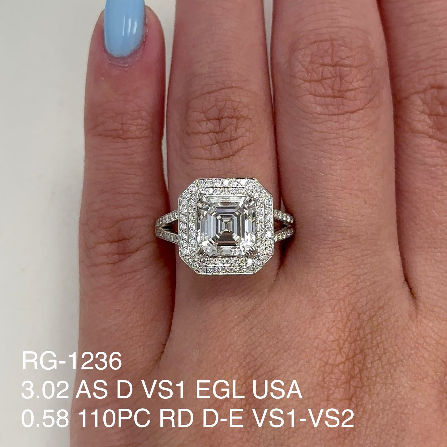 3.60 Tcw Asscher Cut Natural Diamond Engagement Ring