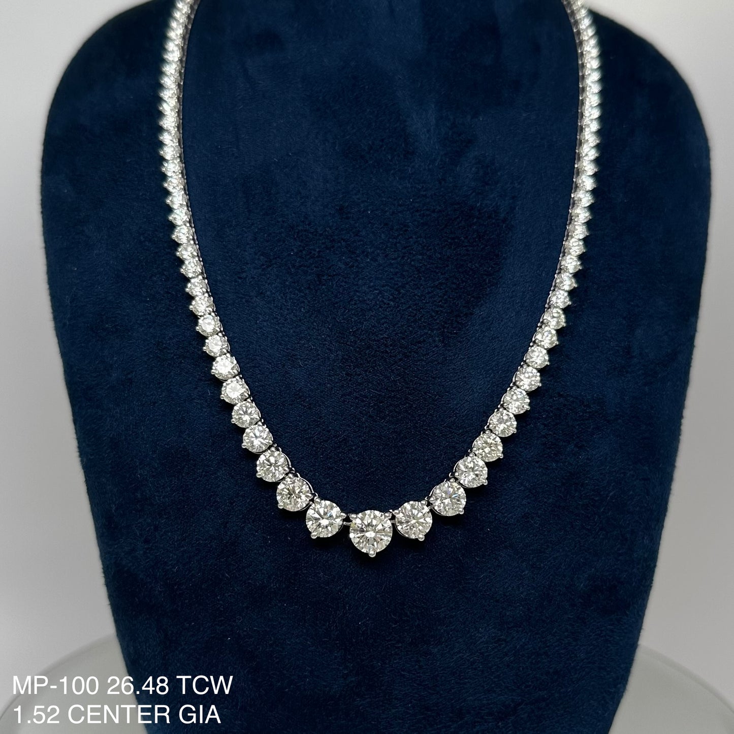 26.48 Cts. Natural Diamond Riviera Round Eternity Necklace