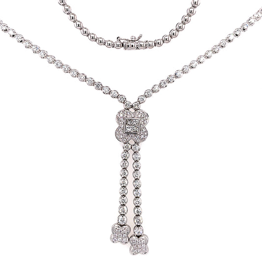 Collar DROP de flores CUADRADOS de 18K WG 3.22 RD/ 0.33 PR TCW