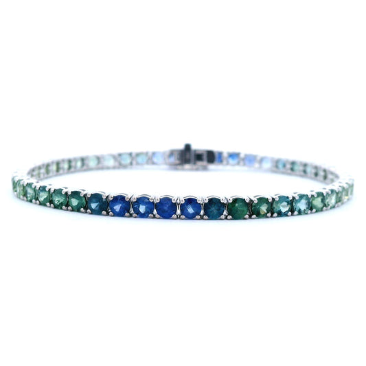 9.52 Cts. Gradient Sapphire Blend Blue to Green Tennis Bracelet
