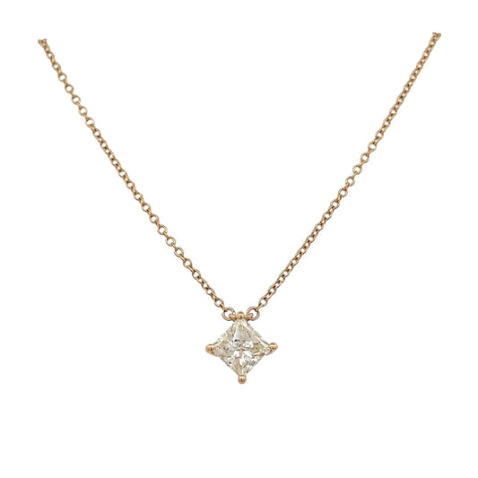 14k Yg 1.10 cts Princess Cut Diamond Solitaire Necklace