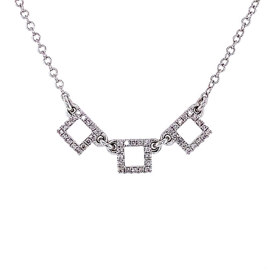 18k Wg 0.15 Rd Tcw 3 Squares Necklace