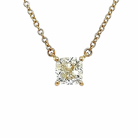 14k Yg 1.05 Cushion Solitaire Necklace