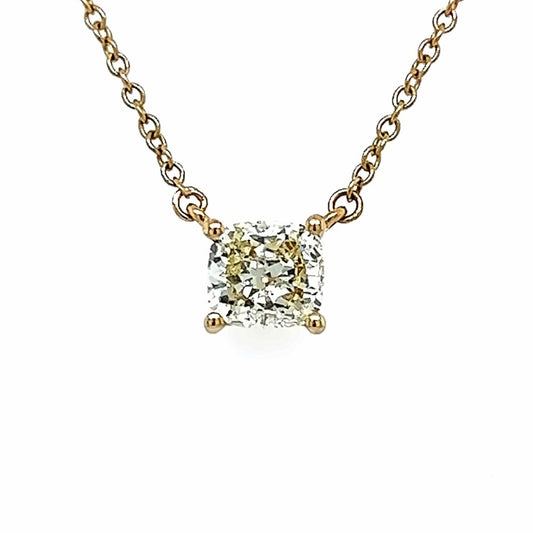 14k Yg 1.03 Cushion Solitaire Diamond Necklace