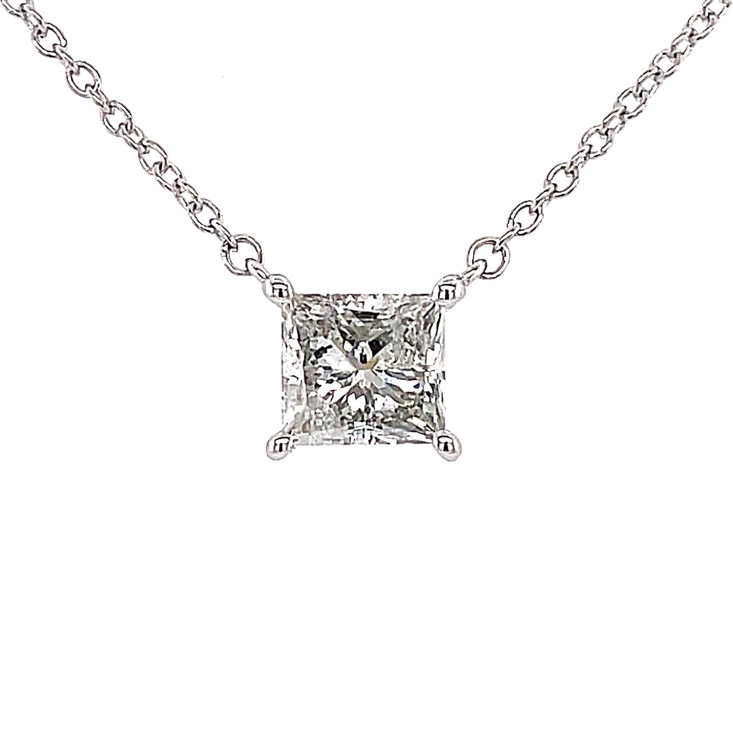 Collar con solitario Tcw de talla princesa de 14 k Wg 1,09