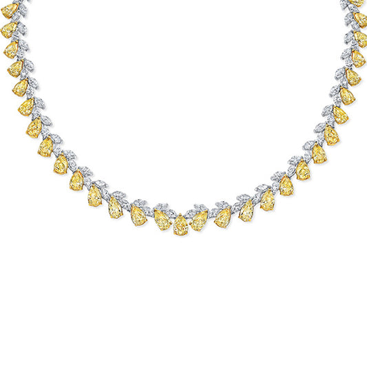 18k 35.42 Pear Shape  Fancy Yellow / 14.72 Marquis Diamonds Necklace