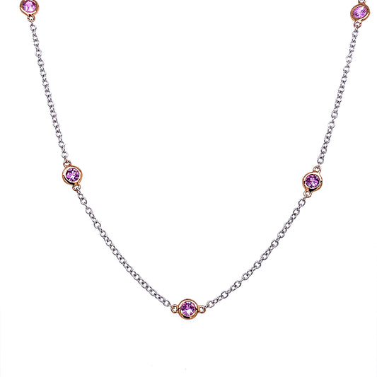 18k Wg 1.35 Pink Sapphire By Yard Necklace