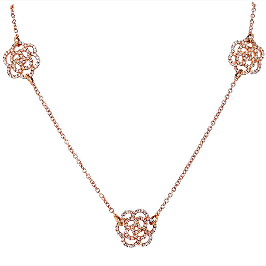 18k Rg 1.27 Rd Tcw Flower Necklace