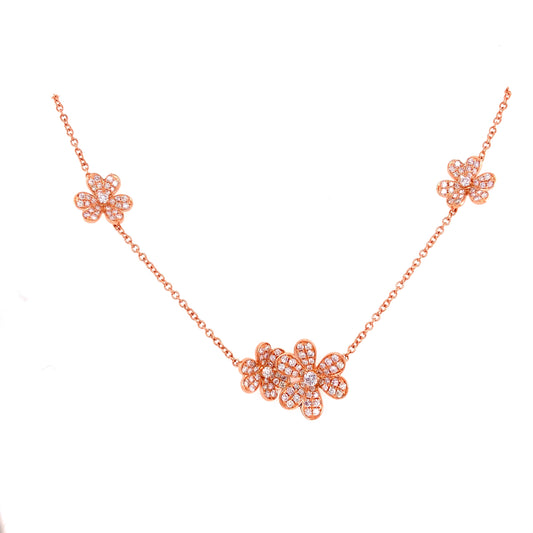 18k Rg 4.23 Rd Tcw Diamond Flowers Necklace