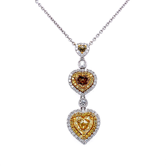 18k Twt 2.42 Heat Shape Yellow Diamonds Drop Necklace