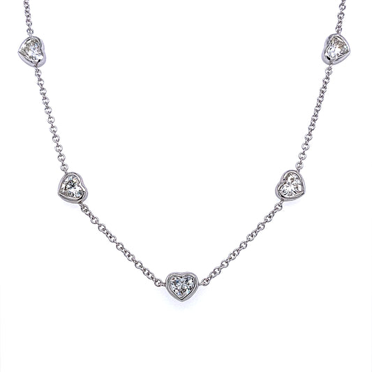 18k Wg 2.86 Heart Shape  Diamond  By Yard Necklace