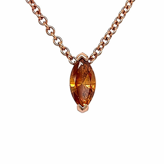 18k Rg 0.55 Natural Diamond Marquis Fancy Deep Brown Yellow Gia Solitaire Necklace