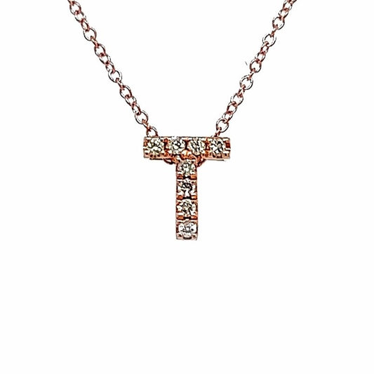 14k Rg 0.06 Rd Tcw Initial T Necklace
