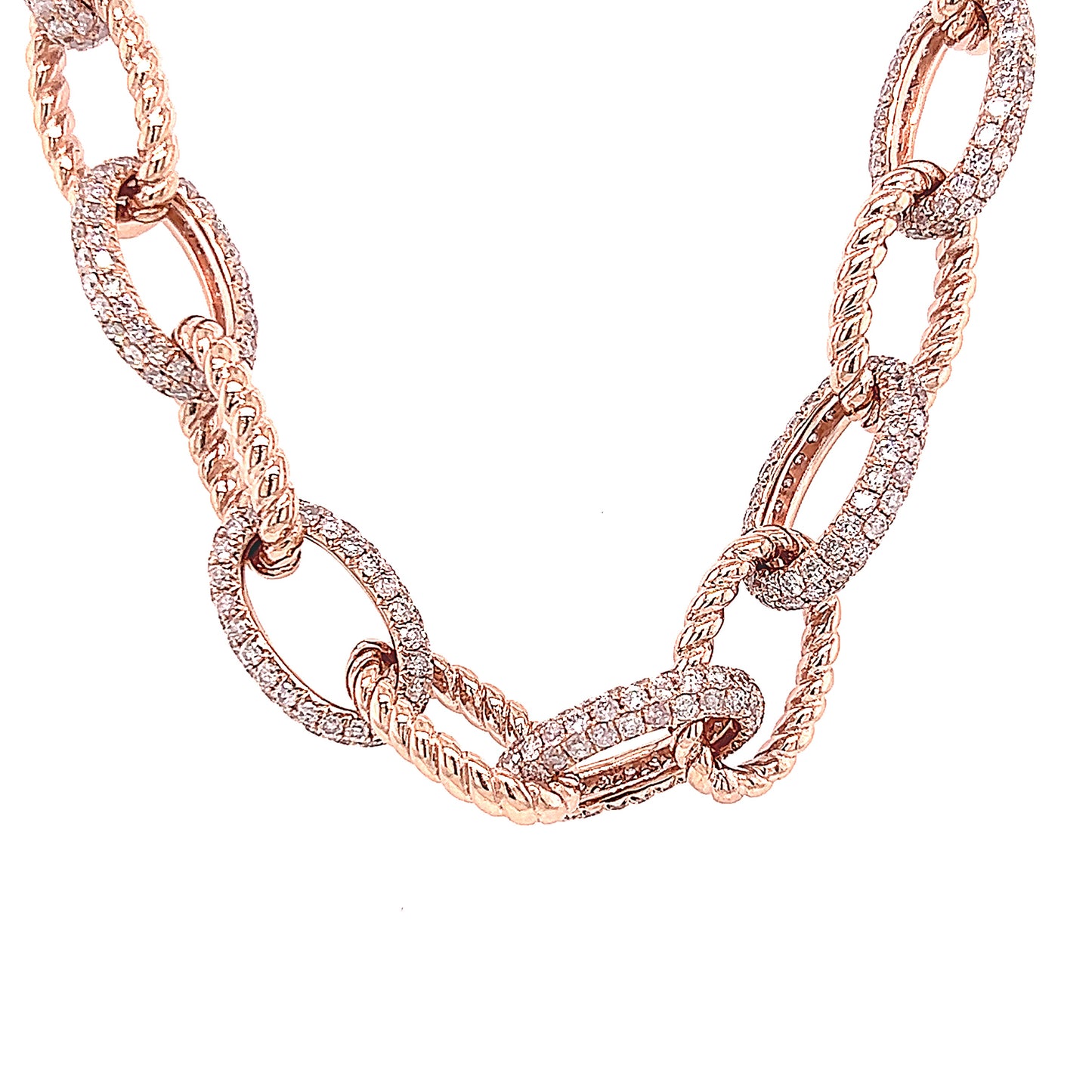 Collar De Eslabones Oblongos De 18k Rg 13.11 Rd Tcw