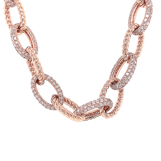 18k Rg 13.11 Rd Tcw Oblong Links Necklace