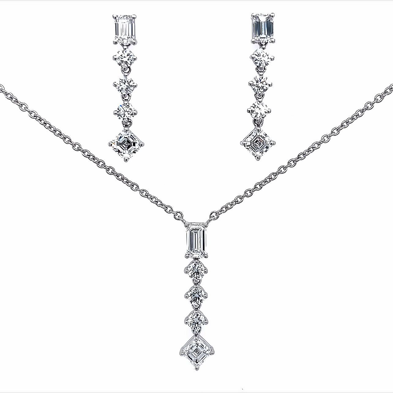 18K WG 1.56 Mix Fancy Shape Diamond Drop necklace