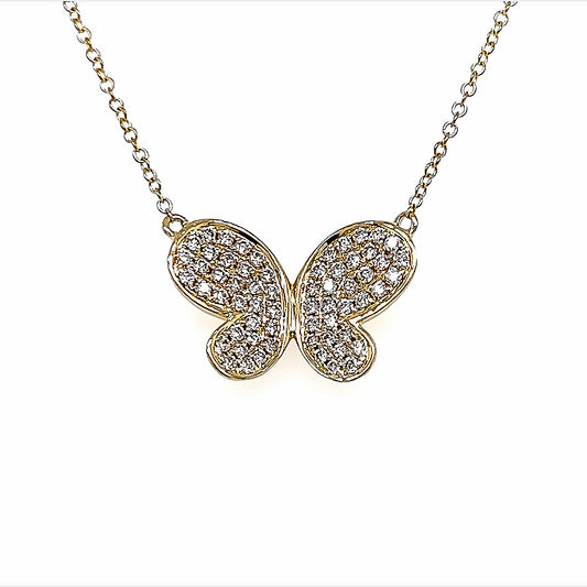 14k Yg 0.44 Rd Tcw Butterfly Necklace