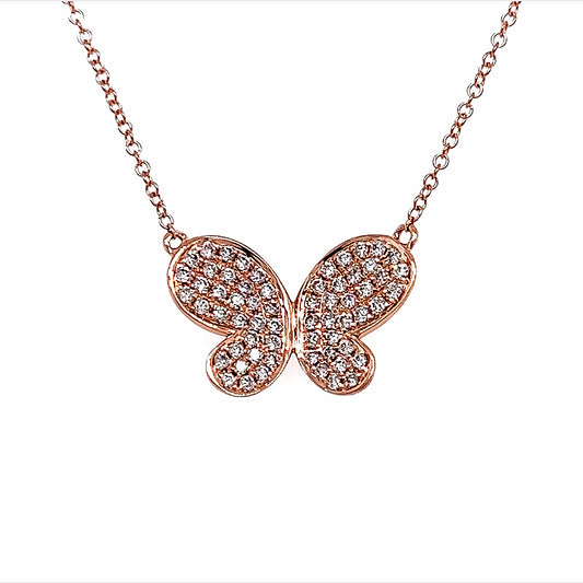 14k Rg 0.34 Rd Tcw Butterfly Sml Necklace
