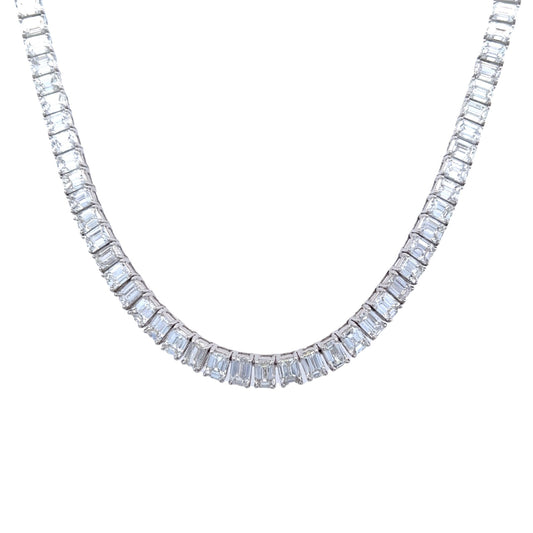 34.21 Cts Natural Diamond Emerald Cut Eternity Necklace