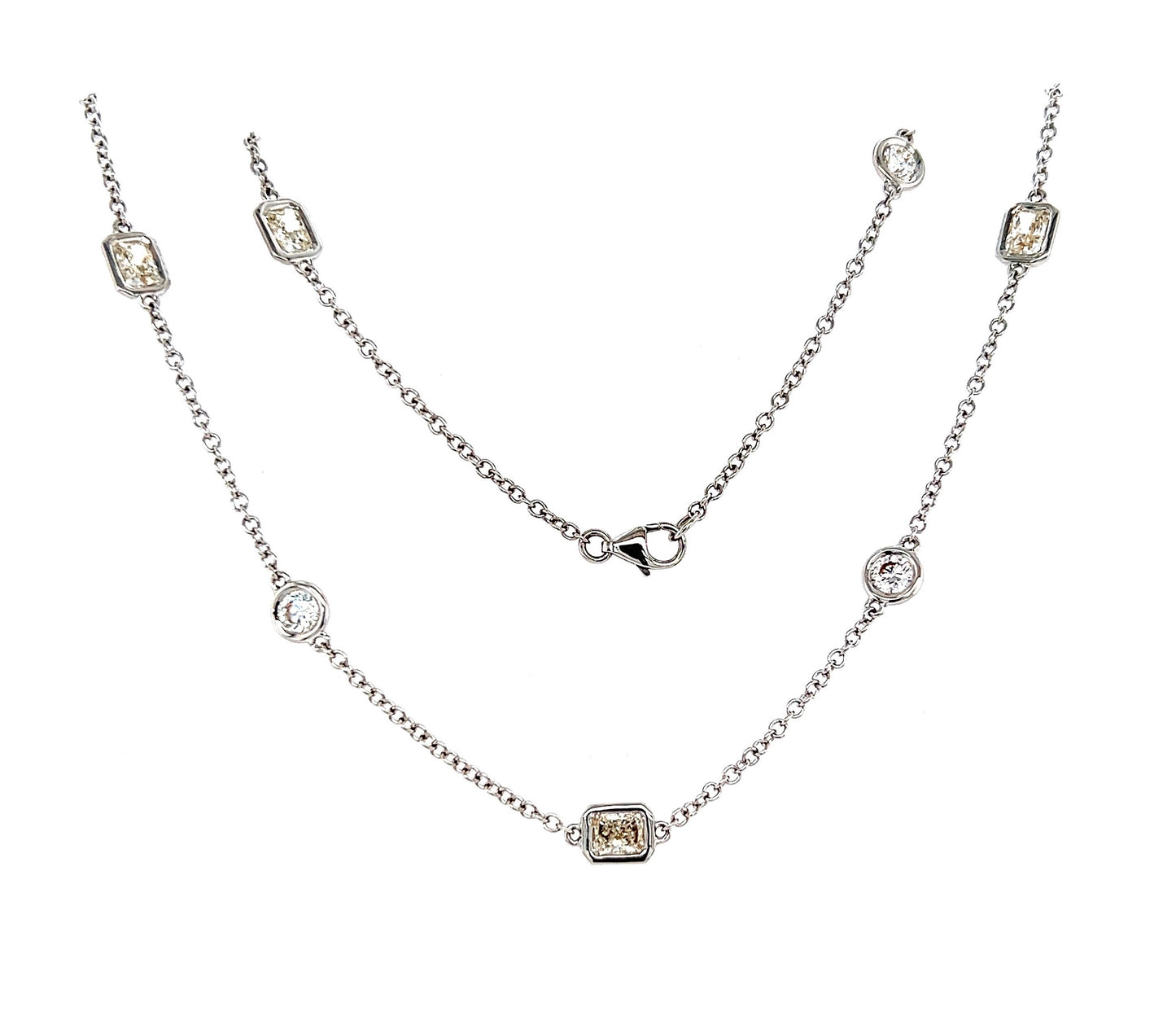 18k Wg 3.47 Radiant & Round Tcw Dia By Yard Necklace