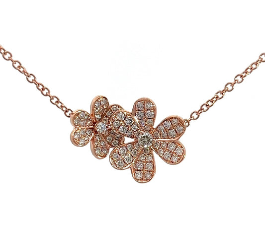 18k Rg 0.90 Rd Tcw Double Flower Necklace