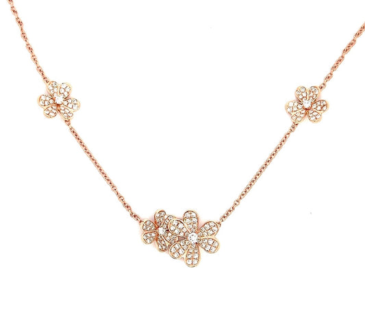 18k 1.56 Rd Tcw 3 Flowers Necklace