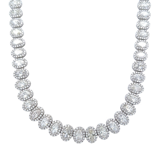 24.22 Cts. Natural Diamond Oval Halo Eternity Necklace