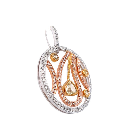 Colgante geométrico circular tricolor de 18 k