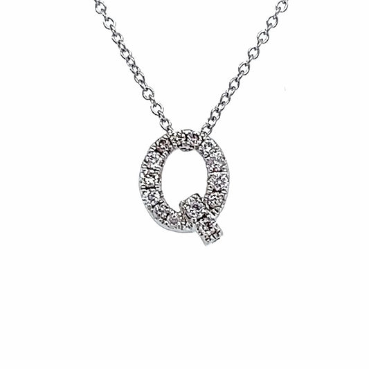 14k Wg 0.10 Rd Tcw Letter Q Sml Necklace