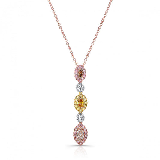 18k Tricolor Pink & Yellow Marquise Diamonds Pendant