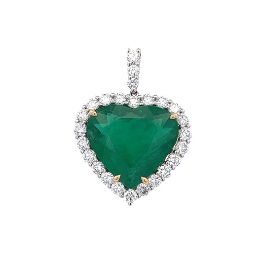 18k Twt 8.40 Heart Shape Emerald Halo Pendant GIA