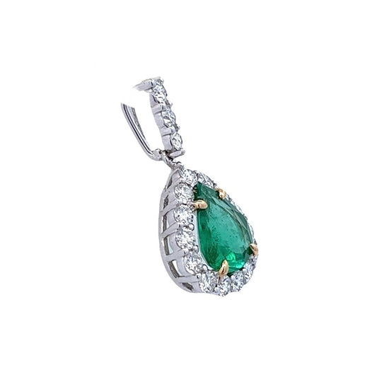 Colgante con halo de esmeralda en forma de pera de 18 k Twt 1,62 GIA