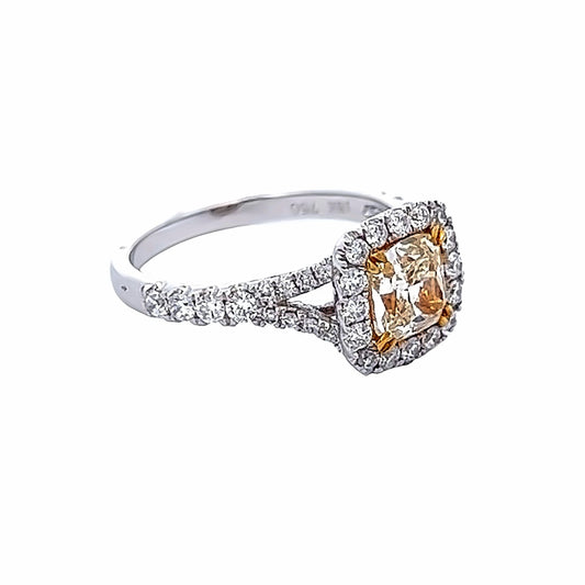 18K TWT 1.14 Cushion Fancy Yellow Halo Ring