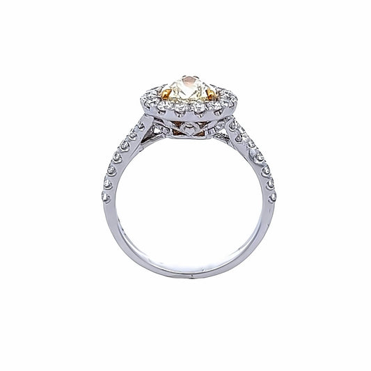 1.23 Cts. Pear Shape Fancy Yellow Natural Diamond Halo Ring