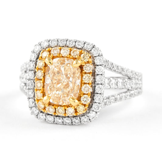 18k Twt 1.52 Fancy Yellow Cushion Ring