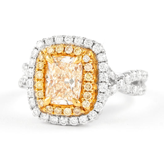 18k Twt 1.60 Cushion Fancy Yellow Halo Ring