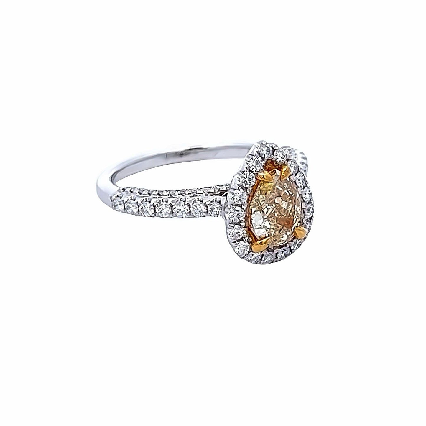 1.55 Tcw Pear Shape Fancy Intense Yellow Natural Diamond Halo Ring