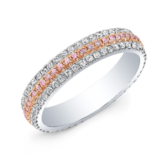 0.66 Cts Fancy Pink and White Natural Diamond 3 Row Round Eternity Band
