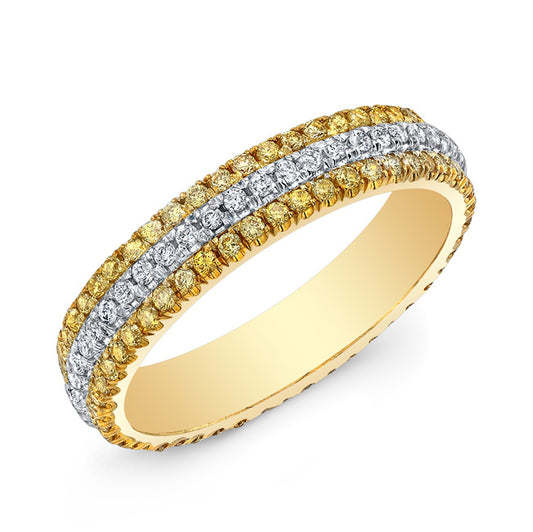 0.73 Rd Cts Fancy Yellow Diamonds and White Natural Diamond 3 Row Round Eternity Band