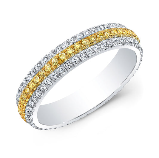 0.71 Cts Fancy Intense Yellow and White Natural Diamond 3 Row Round Eternity Band
