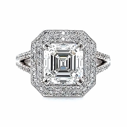 3.60 Tcw Asscher Cut Natural Diamond Engagement Ring