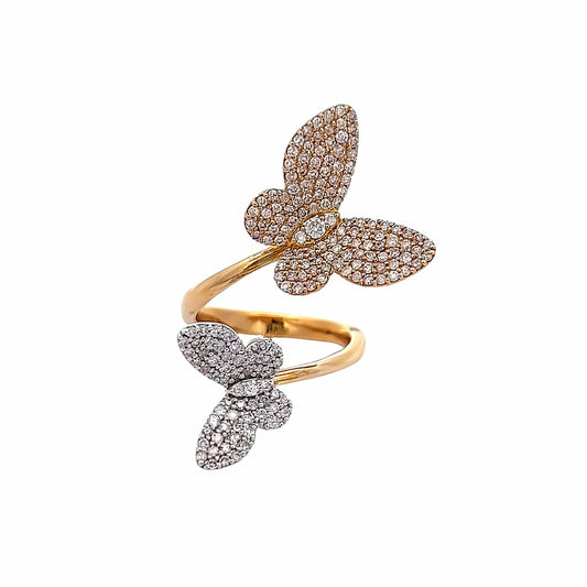 1.13 Cts Natural Diamond Double Butterfly Ring